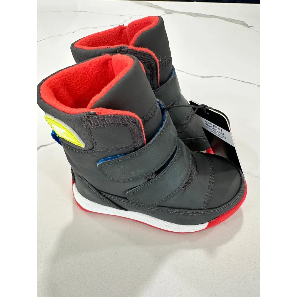 Sorel Whitney‎ II Strap Waterproof Insulated Winter Boots Grey Red Kids 5